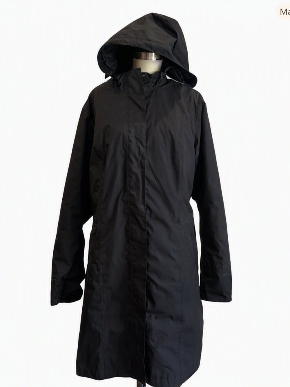 Eddie Bauer Women's Girl on the Go Trench Coat Size Large Black Hooded Lined